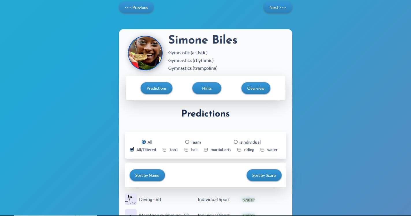 Screenshot of Athletes project - slide 1