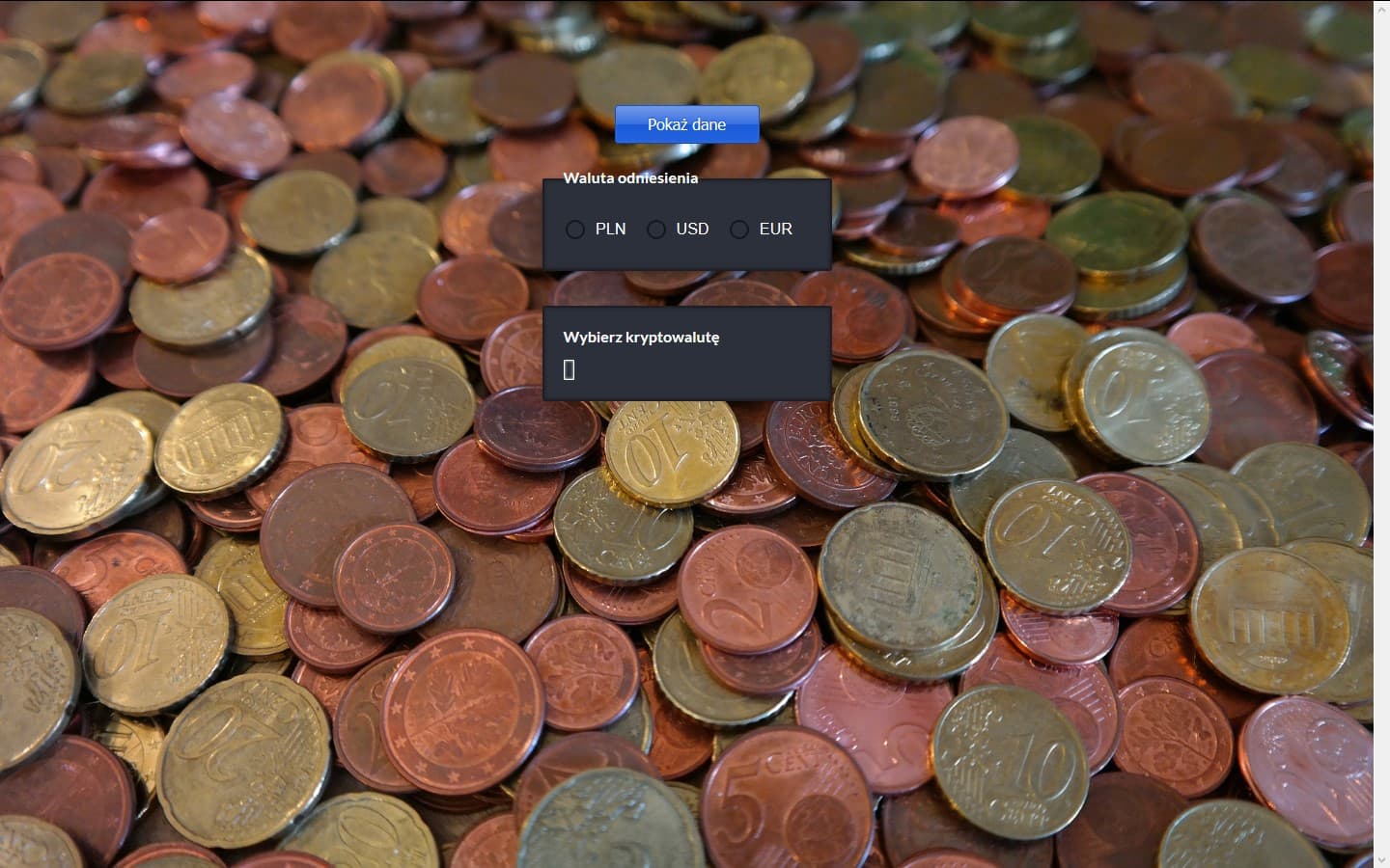 Screenshot of Cryptocurrency Tracker project - slide 1