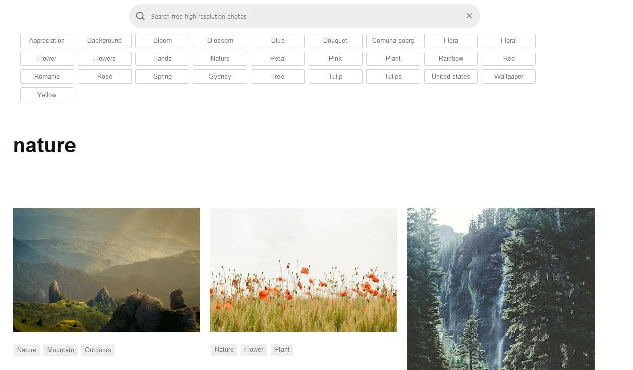 Screenshot of Unsplash project - slide 1
